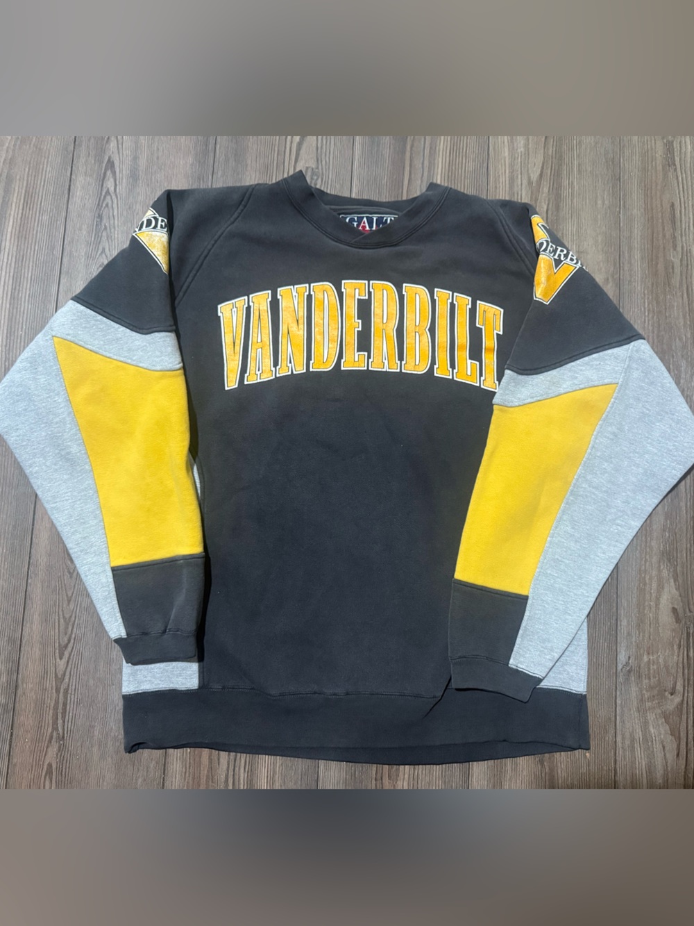 Vintage Vanderbilt Sweatshirt Colorblock Crewneck 90s Black Yellow Large